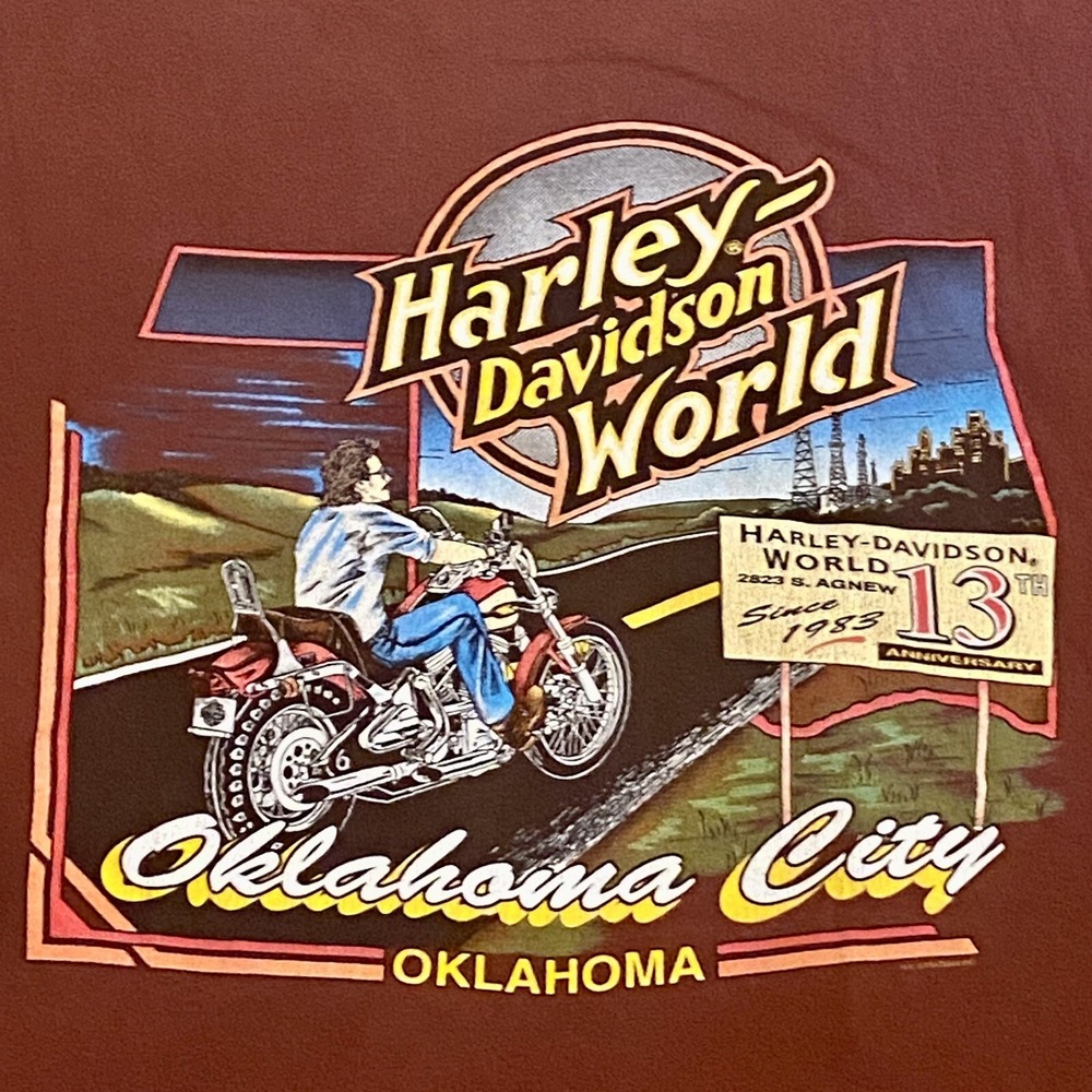 Harley Davidson Sz L Oklahoma City T Shirt Anniversary R.K. Stratman Burgundy‎ F